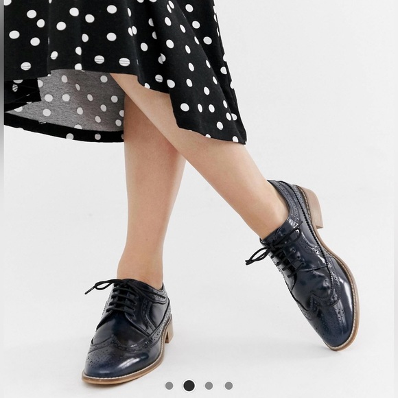 ASOS Shoes - ASOS leather lace up flat brogues in Navy size 7